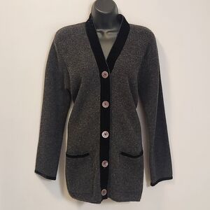 Vintage‎ Moda Lambswool Velvet Trim Cardigan Size S Preppy Classic